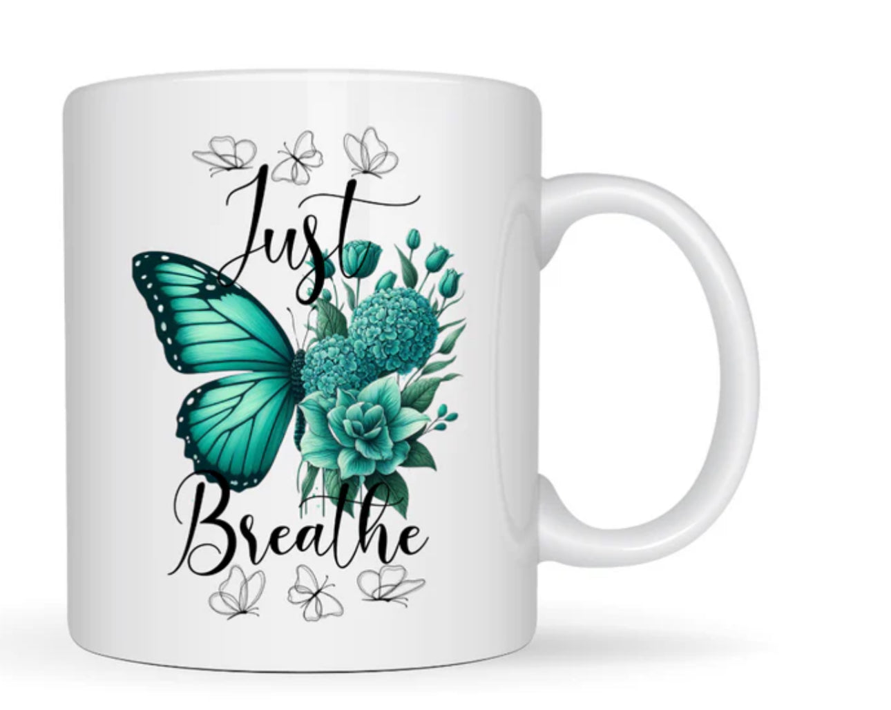 Just Breathe" Butterfly and Floral Mug