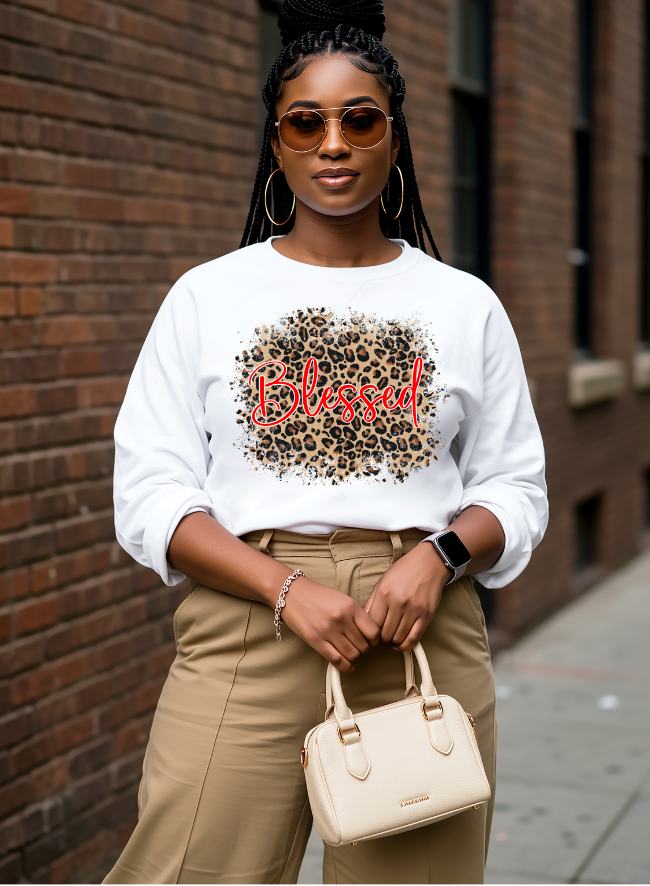 Blessed Leopard Print Graphic Sweatshirt