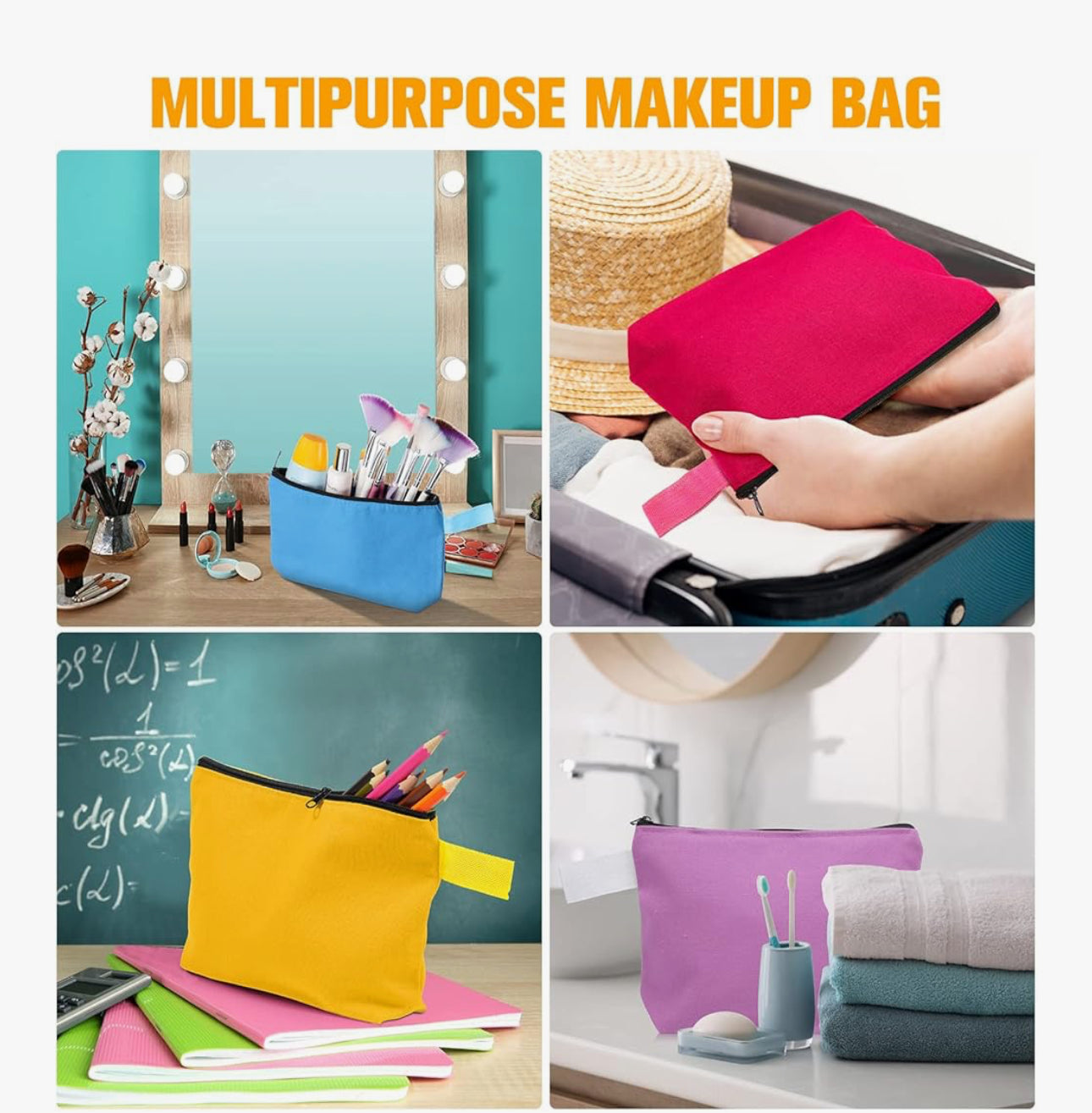 Two each travel makeup bag measures approx. 7.5 x 5 x 1.8 inch, portable and convenient for you to carry and store in your handbag, suitable for cosmetics, such as makeup brush, lipstick, eyebrow, eye shadow, eyelash curler, air cushion, powder