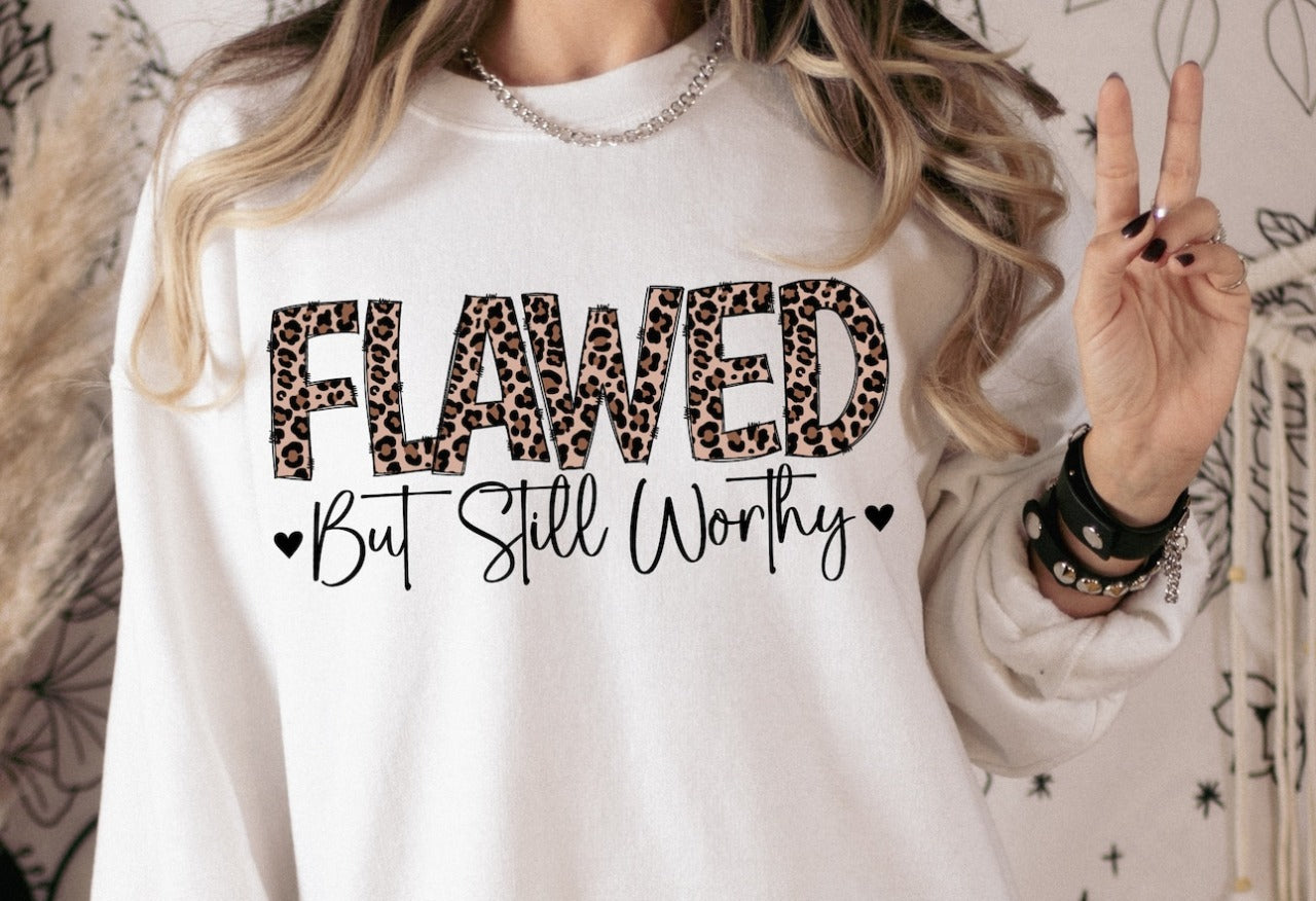 Flawed But Still Worthy – Inspirational Leopard Print T-Shirt