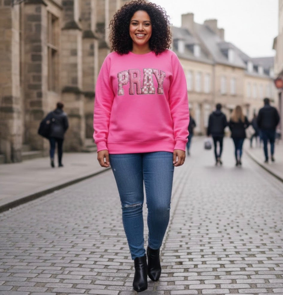 Pink PRAY Textured Lettering Sweatshirt